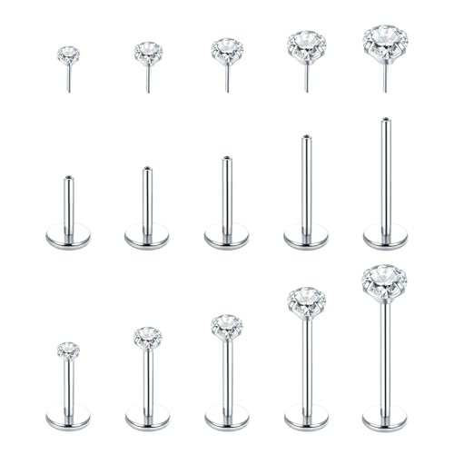 Aumeo 20G 18G 16G Threadless Push in Nose Rings Studs Surgical Steel Labret Jewelry Monroe Lip Rings Studs Medusa Ashley Piercing Jewelry for Women - color: Silver, size: 20g*6/7/8/10/12mm