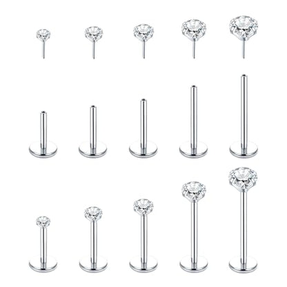 Aumeo 20G 18G 16G Threadless Push in Nose Rings Studs Surgical Steel Labret Jewelry Monroe Lip Rings Studs Medusa Ashley Piercing Jewelry for Women - color: Silver, size: 20g*6/7/8/10/12mm