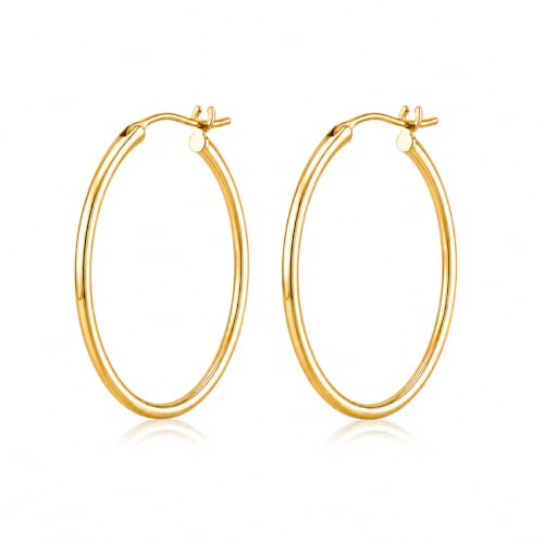 14K Gold Hoop Earrings for Women, Classic Minimalist Medium & Large Gold Hoops, Lightweight Round Hoop Earrings, Available in 35/45/55mm - size: 35MM