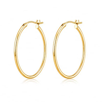 14K Gold Hoop Earrings for Women, Classic Minimalist Medium & Large Gold Hoops, Lightweight Round Hoop Earrings, Available in 35/45/55mm - size: 35MM