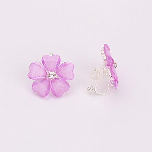 Silver Plated or Gold Plated Opal Flower Shape Clip on Earrings Non Piercing for Women - color: Purple
