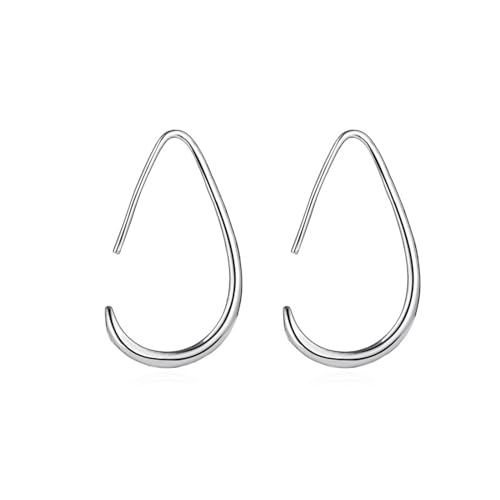 MALOYANVE Lightweight Teardrop Hoop Earrings Gold Silver Plated Large Hollow Out Oval Pull Through Statement Hoop Earrings High Polished Jewelry Gift for Women - color: Silver