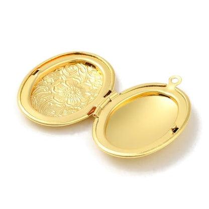 KitBeads 20Pcs Oval with Flower Locket Charms Brass Memorial Photo Frame Real 18K Gold Plated Pendants for Jewelry Making Bracelets Earrings Necklace Bulk