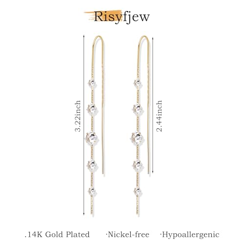 Gold Dangle Earrings for Women, 14K Threader Long Chain Drop Earrings Dangling Dainty Elegant Ear Chain with Tassel and Cubic Zirconia for Wedding Trendy Jewelry Gifts - color: CZ Tassel