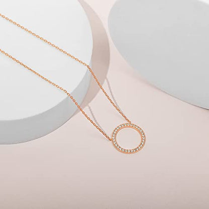 PAVOI 14K Gold Plated Circle CZ Solitaire Necklace | Elegant Bezel Pendant | Dainty Cubic Zirconia Halo Choker Necklaces for Women - style: Halo