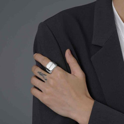 Stainless Steel Square Signet Rings for Men Women Gold/Silver Plain Pinky Thumb Ring, Gift for Dad Husband - color: Square Silver-Custom