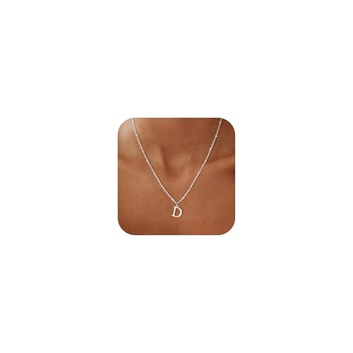 Initial Necklaces for Women - 14K Gold Silver Plated Letter Necklace Name Personalized Dainty Fashion Chain Non Tarnish Single Cute Pendant Necklace Charm Jewelry Gift for Women Her - color: Silver, style: D