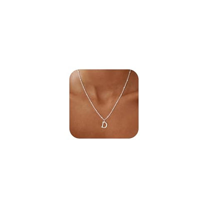 Initial Necklaces for Women - 14K Gold Silver Plated Letter Necklace Name Personalized Dainty Fashion Chain Non Tarnish Single Cute Pendant Necklace Charm Jewelry Gift for Women Her - color: Silver, style: D