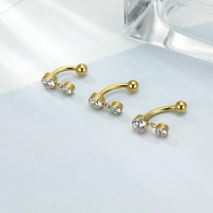 PEAKLINK G23 Titanium Belly Button Ring 14G Belly Piercing Jewelry Belly Barbell Navel Ring Navel Barbell Stud 8mm 10mm 12mm - color: Style1:Gold with Clear CZ