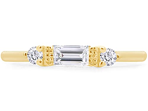3 Stone Stackable Ring for Women with Birthstone And White Cubic Zircionia | Dainty Minimalist Ring In 14K Gold Over Sterling Silver - color: Yellow Gold : Cubic Zirconia