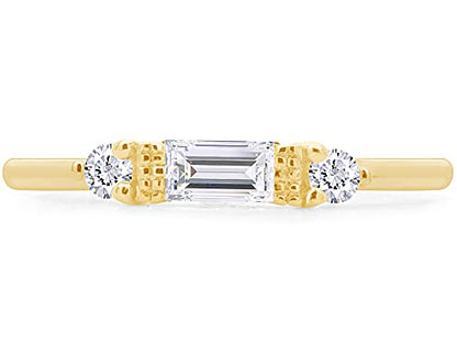 3 Stone Stackable Ring for Women with Birthstone And White Cubic Zircionia | Dainty Minimalist Ring In 14K Gold Over Sterling Silver - color: Yellow Gold : Cubic Zirconia