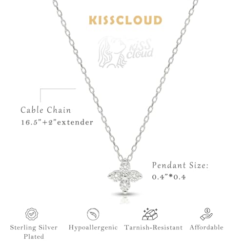 Gold Silver Necklace for Women, Dainty Cubic Zirconia Pendant | Teardrop CZ Charm, 14K Gold/Sterling Silver Plated, Adjustable Chain, Hypoallergenic & Waterproof Jewelry, Cute Trendy Gift - color: Silver-Clover necklace
