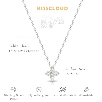 Gold Silver Necklace for Women, Dainty Cubic Zirconia Pendant | Teardrop CZ Charm, 14K Gold/Sterling Silver Plated, Adjustable Chain, Hypoallergenic & Waterproof Jewelry, Cute Trendy Gift - color: Silver-Clover necklace