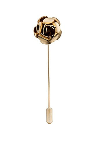 Knighthood Men's Metalic Gold Flower Lapel Pin Shirt Stud Brooch Golden