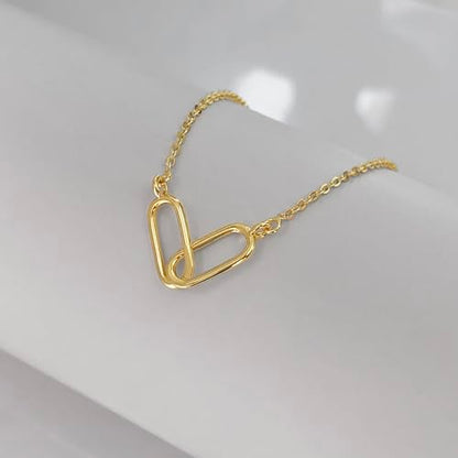 HERIER Cute Heart Necklace Dainty 18k Gold Plated Tiny Heart Pendant Choker Necklaces Small Gold Love Open Heart Chain Necklace for Women Simple Gold Necklace for Women Trendy Jewelry - color: Paperclip Necklace-Gold