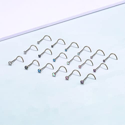 BelezaDosas 6pcs G23 Titanium Nose Studs 18G 20G Screw Nose Ring Press Fit 2mm 2.5mm 3mm Piercing Jewelry for Sensitive Skin - style: 20G 2.0mm CZ 6PCS