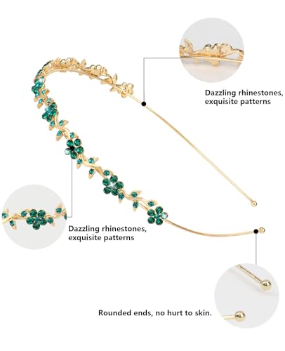 Wecoe 4 Pack Rhinestone Headband for Women and Girls, Flower Wedding Headband, Bridal Shower, Party, Prom, Cosplay, Hair Accessories, Gifts - color: Gold band & blue/green rhinestones