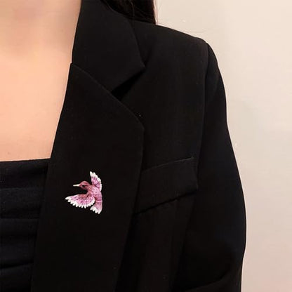 Cute and Fun Enamel Hummingbird Brooch for Women Dainty Unique Animal Bird Quirky Brooches Pin for Blazer Coat Dress Scarf Hat - color: Violet