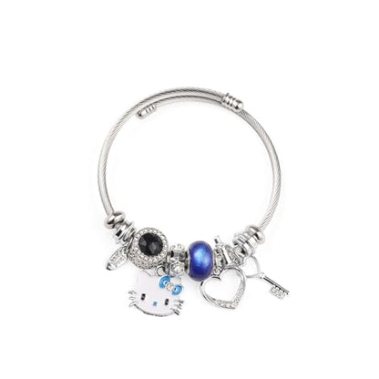 YouLuo Cute Necklace Charm Bracelet Set,Personalized Jewelry Gift for Women | Cute Charm Bracelet, Adjustable Stainless Steel Bracelet, Anime Cartoon Accessories Bracelets for Women Gift and Friendship - color: Blue