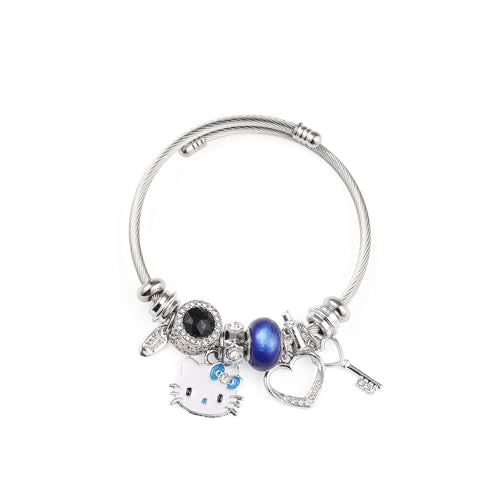 YouLuo Cute Necklace Charm Bracelet Set,Personalized Jewelry Gift for Women | Cute Charm Bracelet, Adjustable Stainless Steel Bracelet, Anime Cartoon Accessories Bracelets for Women Gift and Friendship - color: Blue