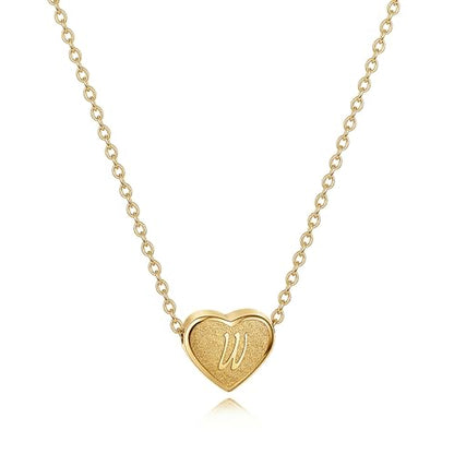 18k Gold Plated Heart Pendant Letter Necklaces for Girls Stainless Steel Initial Necklace for Women Birthday Gifts for Girls Women - color: Brushed Gold, style: Letter W