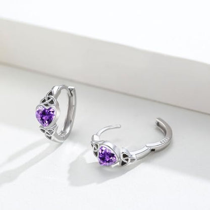 Celtic Knot Earrings Heart Hoops S925 Sterling Silver Irish Earrings Cartilage Hoop Earrings Small Hoop Earrings for Women - style: 0964D