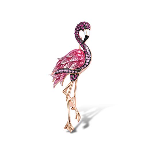Santuzza 925 Sterling Silver Enamel Brooch Pin for Women - color: [B]Flamingo