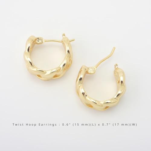 RENAIZ Dainty Lightweight Hoop & Stud Earrings for Women – 14K Gold Plated & Rhodium Plated, Minimalist Geometric Hypoallergenic Jewelry, Tiny Dainty Everyday Studs and Hoops - color: Yellow Gold, style: Twist