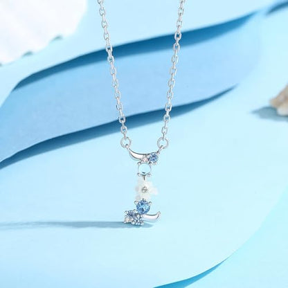 VIKI LYNN Initial Necklace for Women 925 Sterling Silver Initial A to Z Letter Pendant Necklace with Blue Flower Cubic Zirconia Birthday Engagement Gift for Women,Mom, Couple - style: Letter I