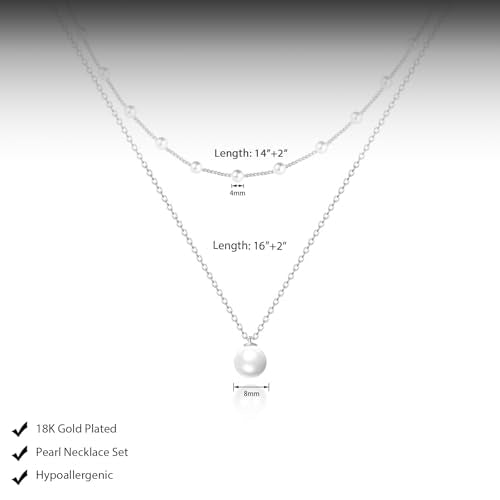 HERIER Gold Jewelry Set for Women - Dainty 14K Gold/Silver Plated Pearl Choker Necklace, Drop Earrings & Bracelets - Wedding Trendy Pearl Jewelry Gift - color: Satellite Pearl Set-Silver