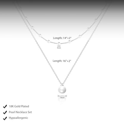 HERIER Gold Jewelry Set for Women - Dainty 14K Gold/Silver Plated Pearl Choker Necklace, Drop Earrings & Bracelets - Wedding Trendy Pearl Jewelry Gift - color: Satellite Pearl Set-Silver
