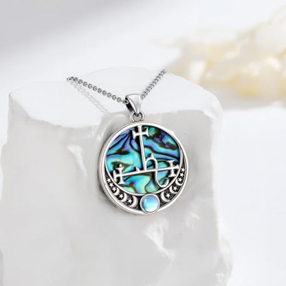 Witch Necklace 925 Sterling Silver Pentagram Triple Moon Pentacle Pendant Wiccan Pagan Jewelry Witchy Gifts for Women - style: Lilith-Abalone