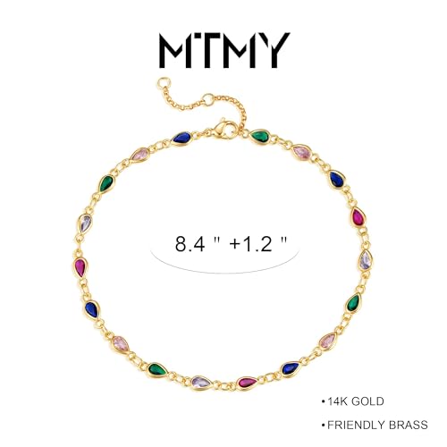 Gold Anklets for Women 14K Gold Plated Tiny Bead Anklet Colorful Tassel Foot Chain Dainty Adjustable Cute Summer Beach Boho Anklets Jewelry Gift - color: colorful drop B