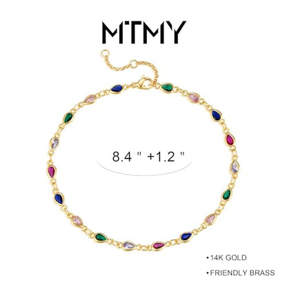 Gold Anklets for Women 14K Gold Plated Tiny Bead Anklet Colorful Tassel Foot Chain Dainty Adjustable Cute Summer Beach Boho Anklets Jewelry Gift - color: colorful drop B