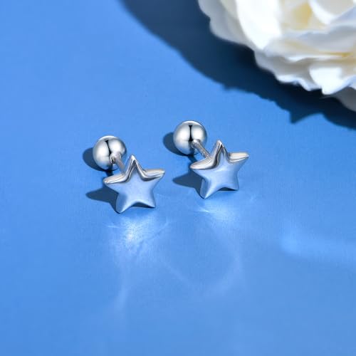 JSGEMSLEE Hypoallergenic 925 Sterling Silver Stud Earrings for Women With Screw Back Small Butterfly Heart Flower Earrings for Girls Tragus Cartilage Jewelry Gifts - color: star