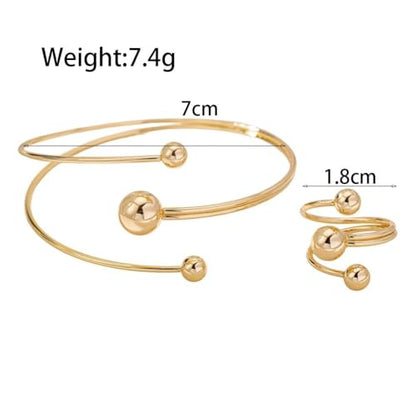 Rrdaily Layered Gold Plated Sphere Spiral Bangle Rings Set for Women,Open Twisted Geometric Wrist Cuff Bracelets Punk Party Accessories Trendy Jewelry Present