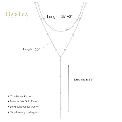 HAXIYA Gold Pearl Y-Shaped Necklace for Women Layered Lariat Long Pendant | 14K Gold Plated/Sterling Silver Dainty Drop Chain Layered Pearl/Beaded Necklaces Simple Gold Jewelry for Women - color: Pearl - Silver