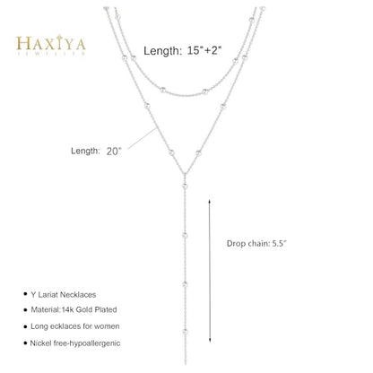 HAXIYA Gold Pearl Y-Shaped Necklace for Women Layered Lariat Long Pendant | 14K Gold Plated/Sterling Silver Dainty Drop Chain Layered Pearl/Beaded Necklaces Simple Gold Jewelry for Women - color: Pearl - Silver