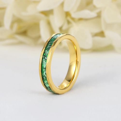 4mm/8mm Tungsten Wedding Bands for Men Women Ruby/Morganite/Emerald | Aquamarine/Zirconia, Black/Rose Gold/14K Gold, Engagement Promise Ring, Anniversary Valentine Day Birthday Gift for Him/Her - color: 4mm Gold and Green