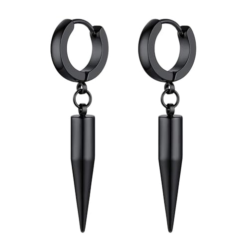PROSTEEL Stainless Steel Huggie Hoop Earrings for Mens Gold/Black/Silver | Skull/Infinity Pattern, Spike/Cuban Links 4 Design Options Hypoallergenic Lightweight Earring Hip Hop Punk Gothic Jewelry - style: 09-Spike Dangle-Black