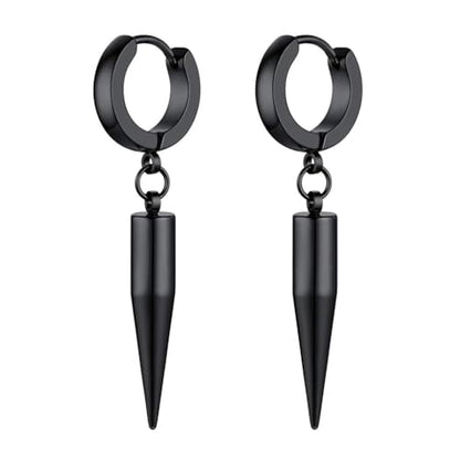 PROSTEEL Stainless Steel Huggie Hoop Earrings for Mens Gold/Black/Silver | Skull/Infinity Pattern, Spike/Cuban Links 4 Design Options Hypoallergenic Lightweight Earring Hip Hop Punk Gothic Jewelry - style: 09-Spike Dangle-Black