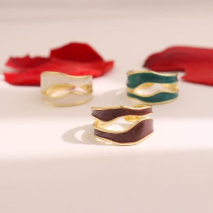 Colorful Adjustable Enamel Ring For Women Gold Plated Irregular Elegant Oil Drip Friendship Finger Ring Set Jewelry For Women