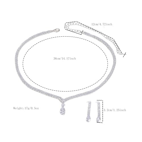 Women's Fashion Jewelry Rhinestone Zircon Necklace and Earring Set Formal Ball Gown Accessories Silver Floral Pendant Bridal Wedding Jewelry Suitable for Weddings, Balls, Banquets, and All Special Occasions - style: GST005