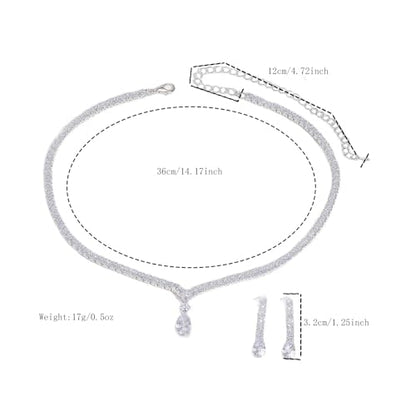 Women's Fashion Jewelry Rhinestone Zircon Necklace and Earring Set Formal Ball Gown Accessories Silver Floral Pendant Bridal Wedding Jewelry Suitable for Weddings, Balls, Banquets, and All Special Occasions - style: GST005