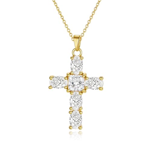 Cross Necklace for Women, 14K Gold Plated Cubic Zirconia Cross Pendant Necklace, Trendy Christian Jewelry Gifts for Baptism First Communion Christmas - color: Style D - Gold