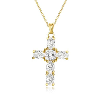 Cross Necklace for Women, 14K Gold Plated Cubic Zirconia Cross Pendant Necklace, Trendy Christian Jewelry Gifts for Baptism First Communion Christmas - color: Style D - Gold