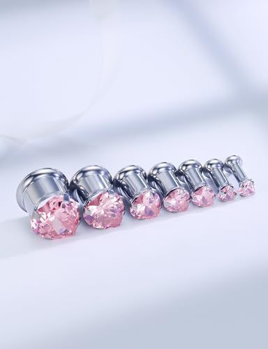 Astm F136 Titanium Heart CZ Ear Gauges Screw Fit Flesh Tunnels Plugs Gauges Earring Expander Stretcher Ear Tunnels For Ears 10G 8G 6G 4G 2G 0G 00G Plug Earrings Piercing Jewelry For Women Men - color: 00G Gauges,Pink CZ