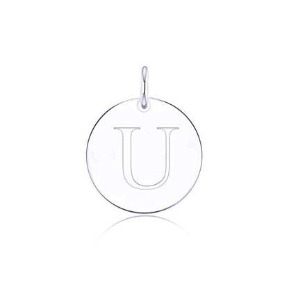 Sterling Silver Mini Initial Disc Round Charm Pendant for Women - color: U