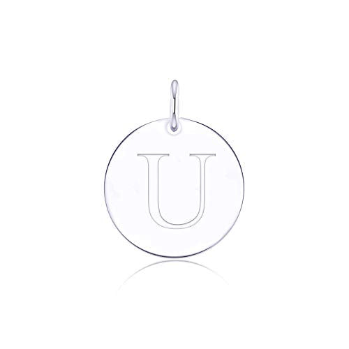 Sterling Silver Mini Initial Disc Round Charm Pendant for Women - color: U