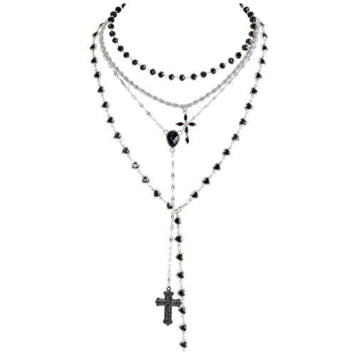 Bocar Layered Black Bead Cross Pendant Y-Necklace for Women Gold Accent Retro Choker Jewelry Ideal Gift(NK-10822) - color: BK
